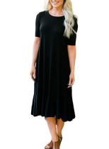 Black Flowy Ruffles Short Sleeve Casual Dress