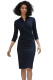 Navy Blue Long Sleeve Pleated Wrap Midi Dress
