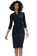 Navy Blue Long Sleeve Pleated Wrap Midi Dress