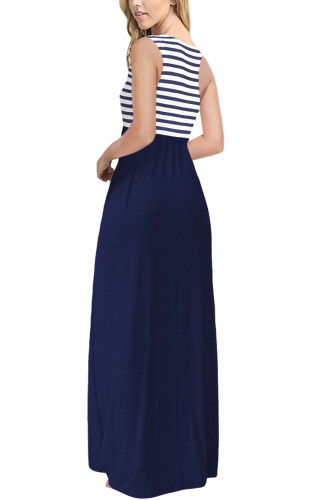 Navy White Striped High Waist Tank Maxi Dress