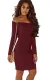 Burgundy Button Front Ribbed Bardot Mini Dress