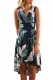 Green V-Neck Floral Printed High-Low Sleeveless Skater Dress