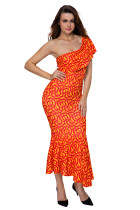 Single Shoulder Mermaid Hem Africa Print Dress