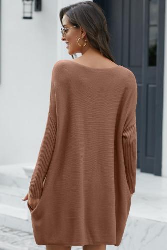 Khaki Oversized Batwing Sleeve Sweater Dress