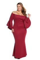 Red Plus Size Off Shoulder Flare Sleeve Maxi Dress