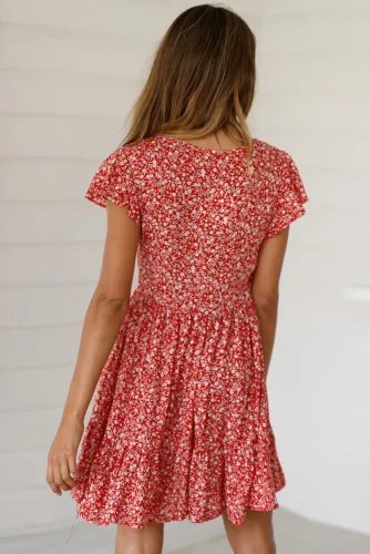 Red Floral Print Valentina Dress