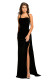 Black Thigh High Split Velvet Evening Gown