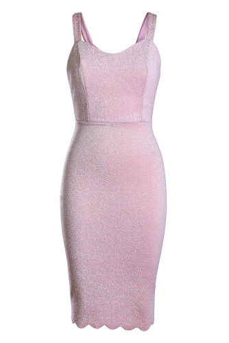 Pink Sleeveless Glitter Midi Dress