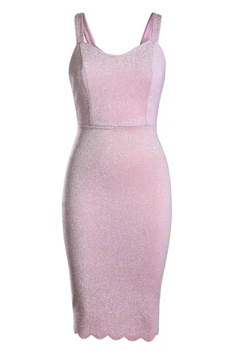 Pink Sleeveless Glitter Midi Dress