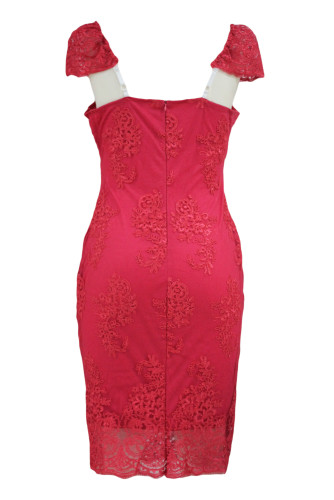 Pink Embroidered Cap Sleeves Bodycon Party Dress