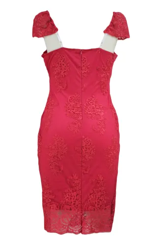 Pink Embroidered Cap Sleeves Bodycon Party Dress
