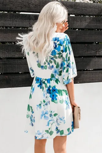Sky Blue Hawaiian Babydoll Floral Dress