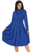 Royal Blue Pocket Style High Neck Skater Dress