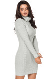 Gray Stylish Pattern Knit Turtleneck Sweater Dress