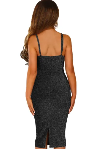 Style Star Black Lurex Cowl Neck Bodycon Midi Dress