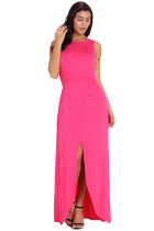 Rosy Front Slit Sleeveless Maxi Dress
