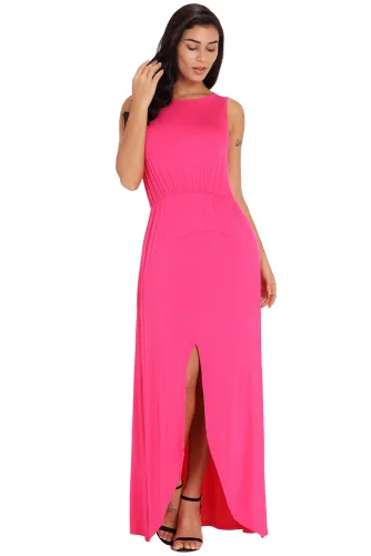 Rosy Front Slit Sleeveless Maxi Dress