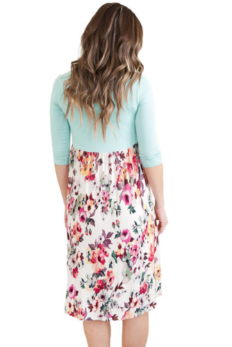 Mint Bodice Floral Bottom Boho Dress