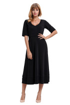 Black Half Sleeve V Neck High Waist Flared Dress