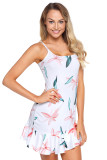 Flowers and Leaves Print Ruffle Hem Mini Dress