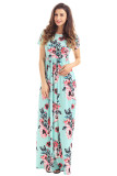 Pocket Design Short Sleeve Mint Floral Maxi Dress