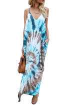 Multicolor Summer Printed Spaghetti-neck Maxi Dress
