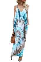 Multicolor Summer Printed Spaghetti-neck Maxi Dress