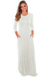 White Pocket Design 3/4 Sleeves Maxi Dress