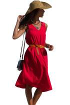 Red V Neck A-line Sundress