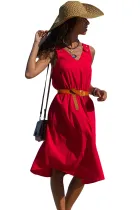 Red V Neck A-line Sundress
