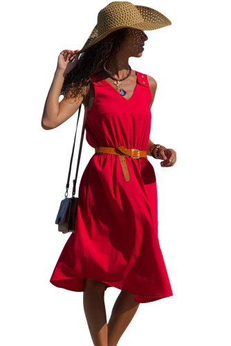 Red V Neck A-line Sundress