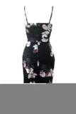 Deep V Neck Floral Print Boho Dress in Navy Blue