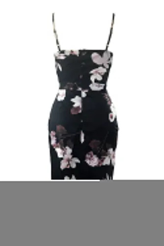 Deep V Neck Floral Print Boho Dress in Navy Blue