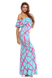 Mint Green Fuchsia Off-the-shoulder Maxi Dress