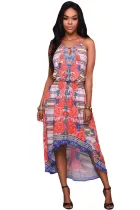 Multi-color Print Halter High-low Dress
