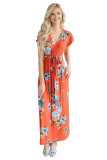 Poppy Red Floral Print Cap Sleeve Maxi Dress