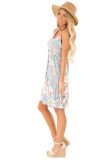 Gray Floral Print Sleeveless Button up Dress