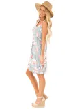 Gray Floral Print Sleeveless Button up Dress