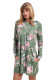Green Floral Print Drawstring Hoodie Dress