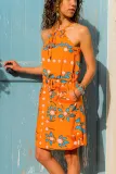 Orange Floral Print Tank Tunic Dress