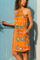 Orange Floral Print Tank Tunic Dress