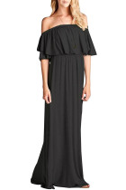 Black Off Shoulder Ruffle Maxi Casual Dress