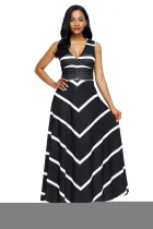 Black V Neck Cut out Back Printed Maxi Dress