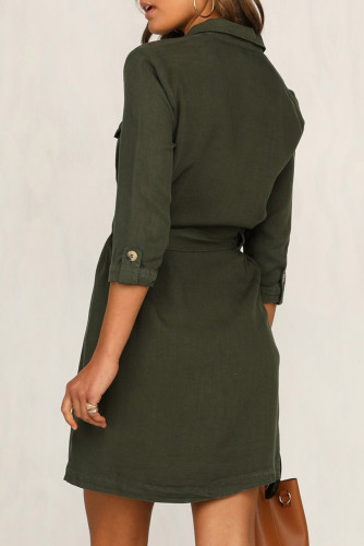 Green Seeker Belted Shirt Dress