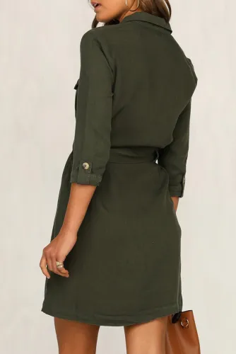 Green Seeker Belted Shirt Dress