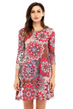 Bohemian Sunflower Print Grey Brown Dress