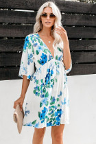 Sky Blue Hawaiian Babydoll Floral Dress