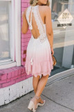 Pink Open Back Crochet Ombre Dress
