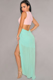 Pink Green Cut-Out Side Slit Maxi Dress