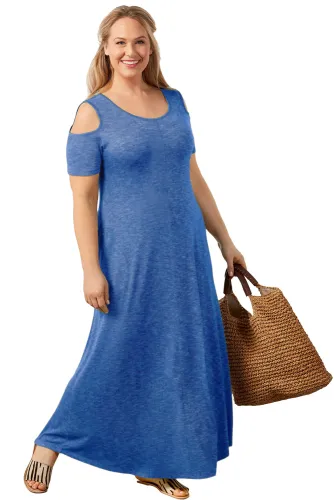 Indigo Cold Shoulder Pocket Style Maxi Dress